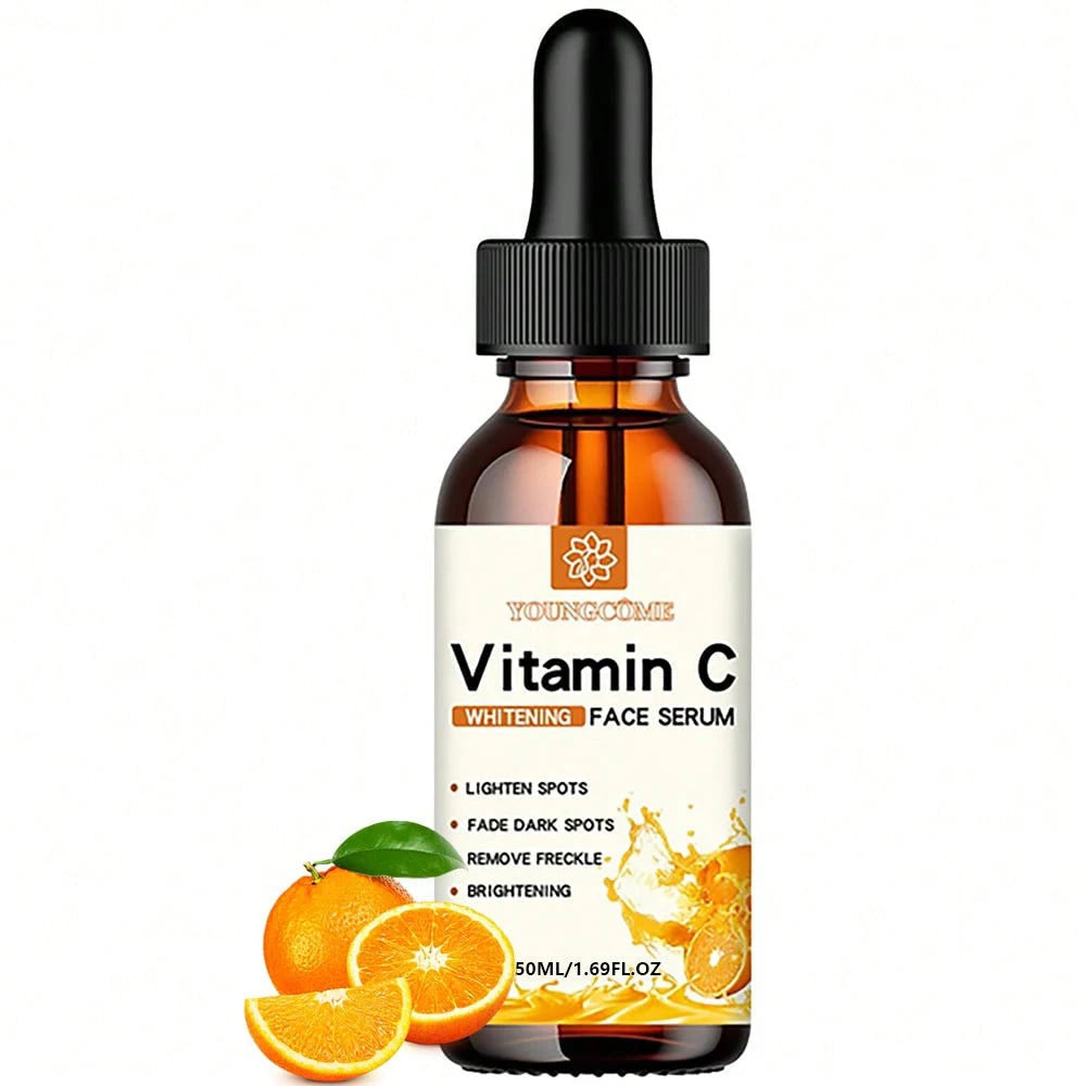 Vitamin C face serum bottle with dropper on a white background