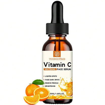 Vitamin C face serum bottle with dropper on a white background